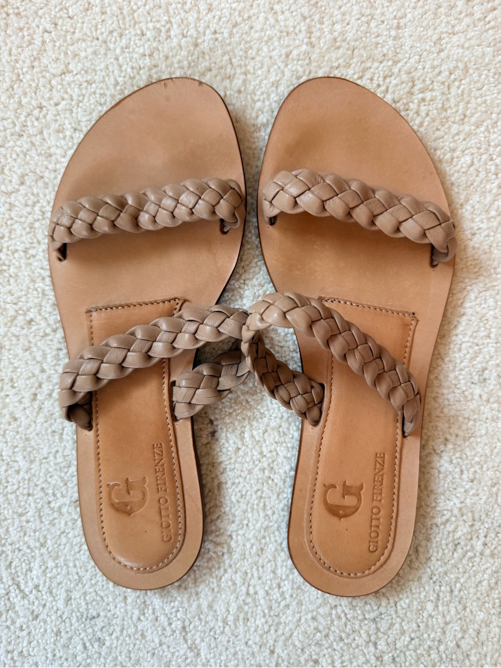 Tan Braided Leather Slide Sandals